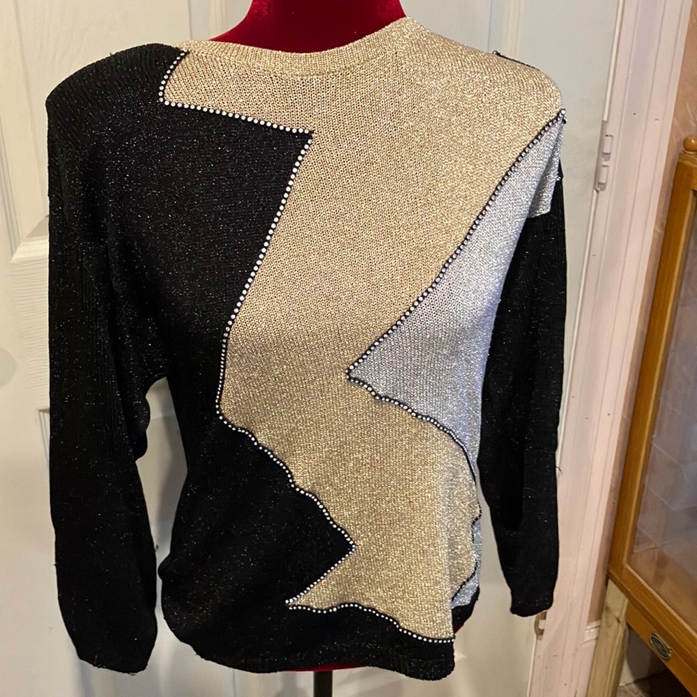 Paavia Sweater Black and Gold with Rhinestones. Size Med